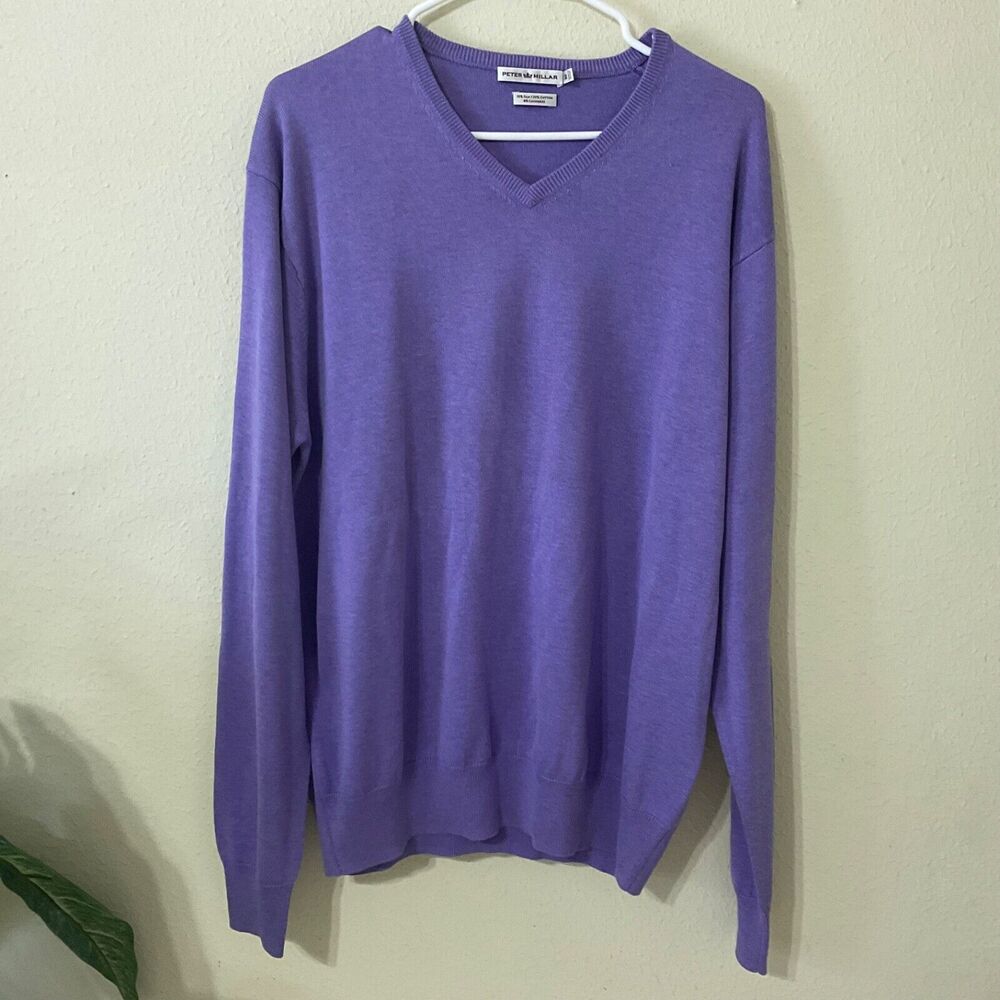 PETER MILLAR Silk/Cotton/Cashmere Men’s XL, V-Neck Sweater Lavender Pullover
